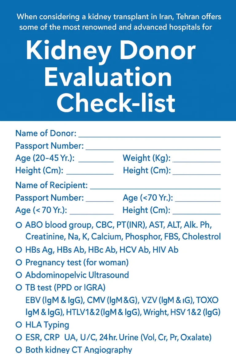 all test ans cost for kidney transplant in iran